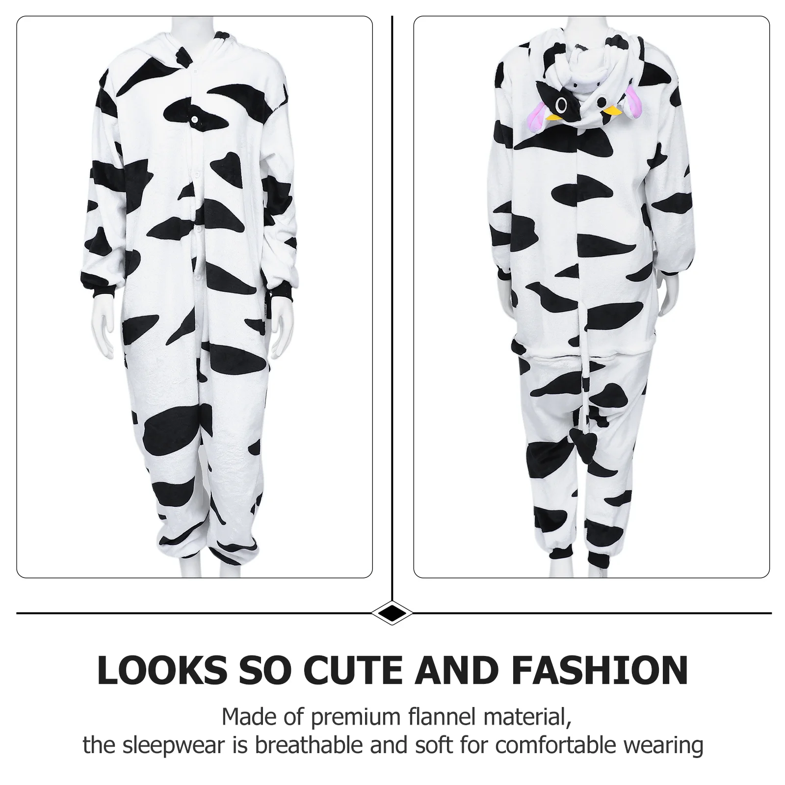 

1Pcs Cartoon Animal Pajamas Comfortable Cow Print Flannel Loungewear for Warm Indoor Wear Unisex Sleepwear Jumpsuit