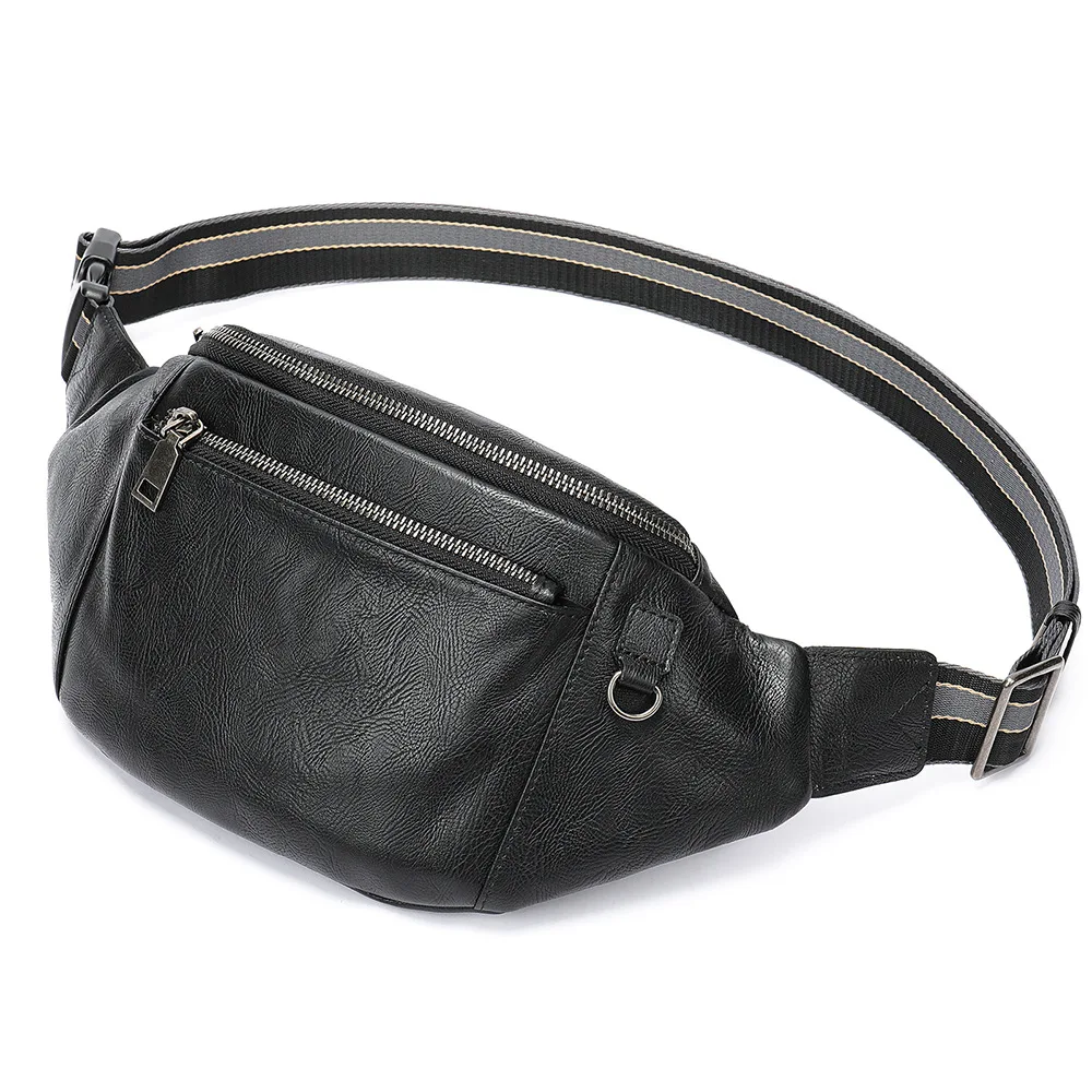 

Men's Leather Fanny Pack Genuine Leather Male Waist Bag Chest Bag Single Shoulder Bagpack Bag Black Coffee Waterproof Waist Pack