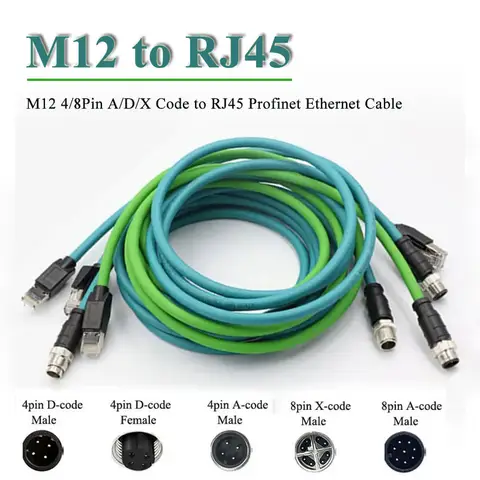 Waterproof M12 to RJ45 Profinet Ethernet Wire High Flexible Shielded IP67 M12 4/8Pin A/D/X Code Type Cable for industrial Camera