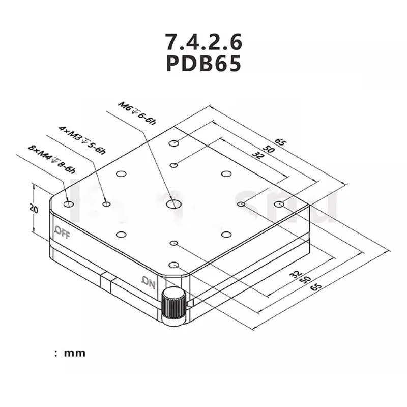 

PDB65 Ultra-Thin Magnetic Switch Base With M6 Center Threaded Hole 65x65mm