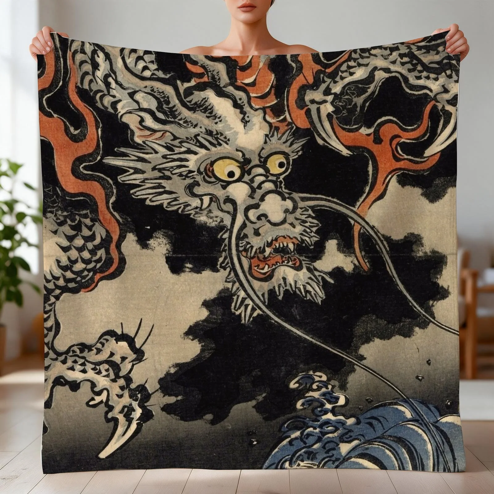 Utagawa Kuniyoshi - Dragon and Waves Throw Blanket Summer Decorative Sofa Soft Big Blankets