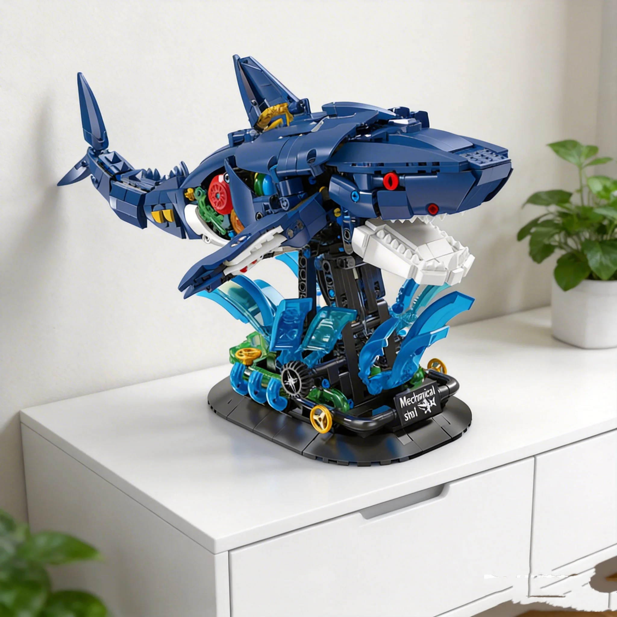 Shark Model Building Block Set, Durable Abs Material, Christmas, Birthday, Halloween, Valentine's Day, New Year's Day, New Year's Gift, DIY Creative Collection Building Block Set, High-Difficulty Home Decoration Ornaments, DIY Creative Collection Building Block Set Suitable for Adults