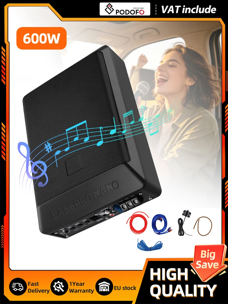 Podofo 600W Auto Slim-Verstärker Subwoofer Unter-Sitz-Subwoofer Auto Bass-Box Slim-Verstärker Bass für Fahrzeug-Audiosystem