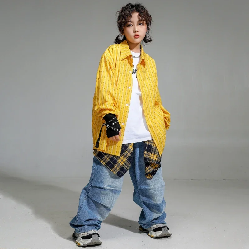 Ragazzi K-pop Abbigliamento Denim Pantaloni cargo Ragazze Hip Hop Streetwear Bambini Set di vestiti jazz Bambini Street Dance Cool Costume di scena