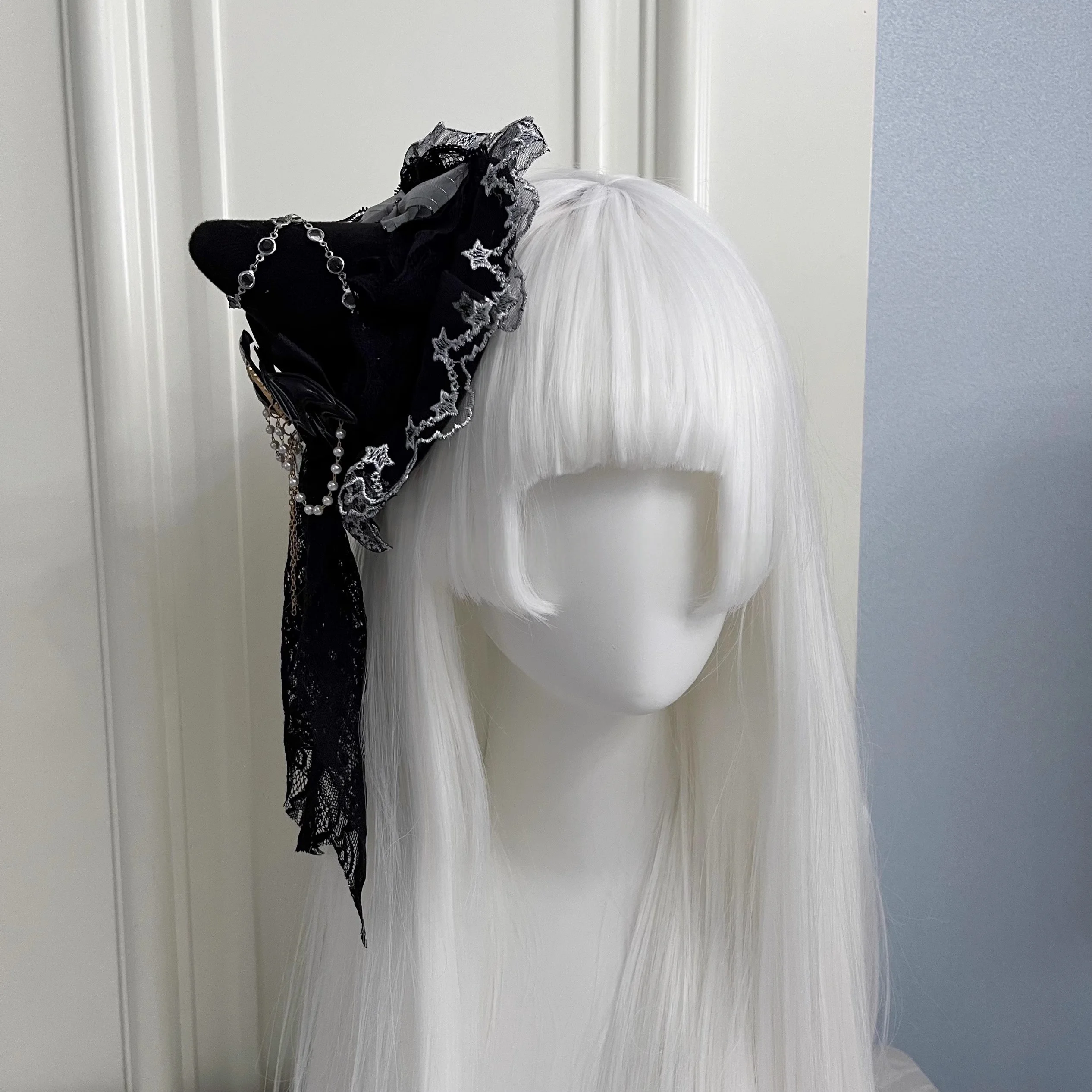 Handmade Lolita Gothic Flat Hat Subculture Dark Punk Halloween Magic Girl Top Hat Women Cosplay Versatile Lolita Witch Headdress