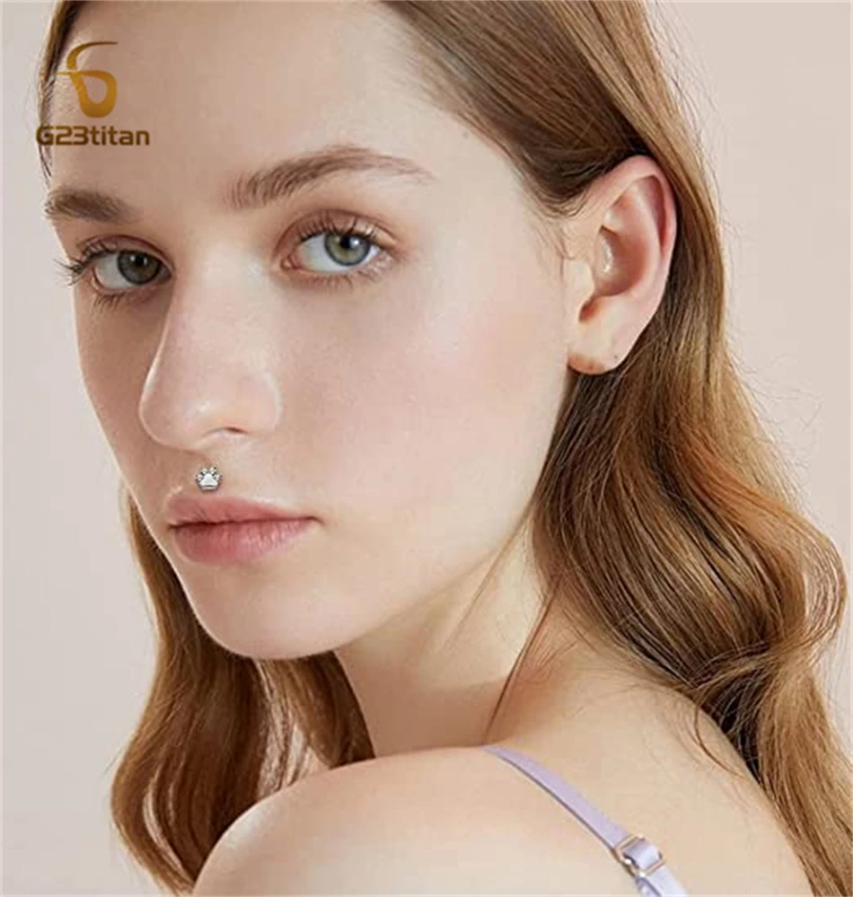 16G Titanium Cartilage Earrings Stud Flat Back Cat Paw Ear Piercing Jewelry Internally Threaded Medusa Lip Ring Body Accessories image 4