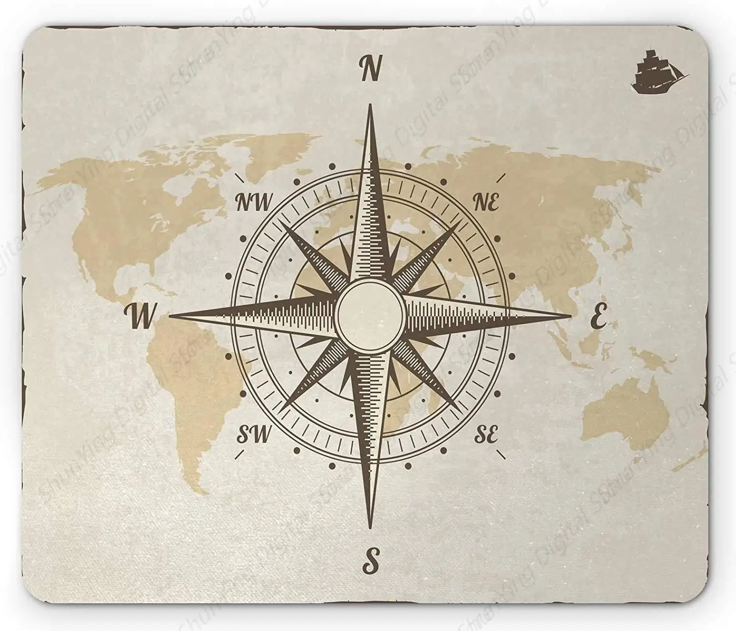 

Compass Mouse Pad On The Navigation World Map Antique Exploration In Africa And America Suitable For Gaming Office Laptops