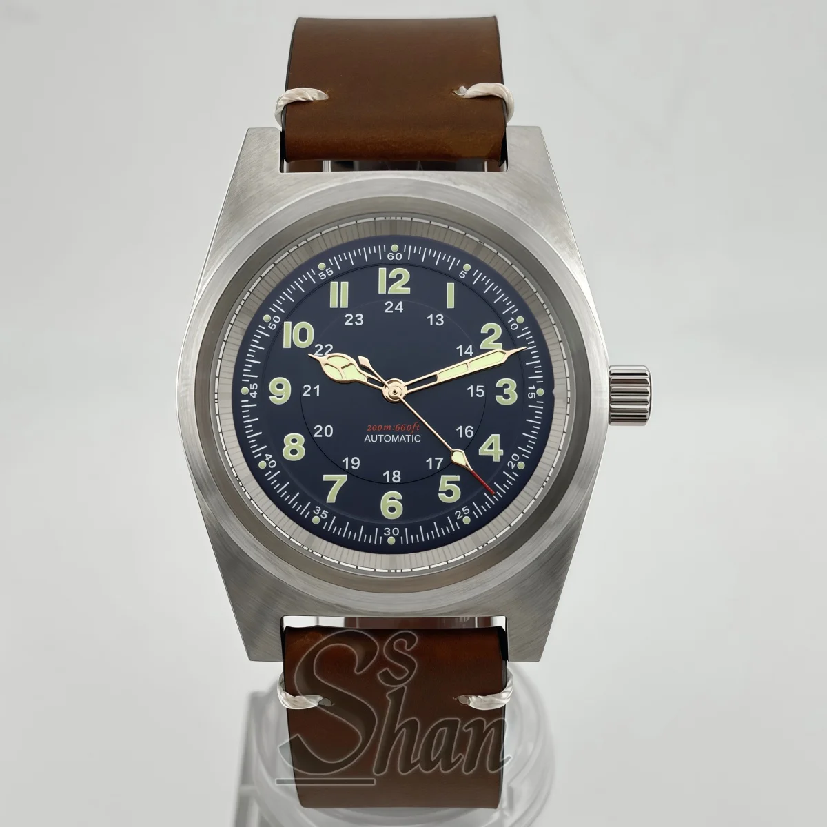 38MM NH35A PT5000 fashion casual automatic mechanical watch sapphire glass brushed case Arabic numeral dial leather strap watch