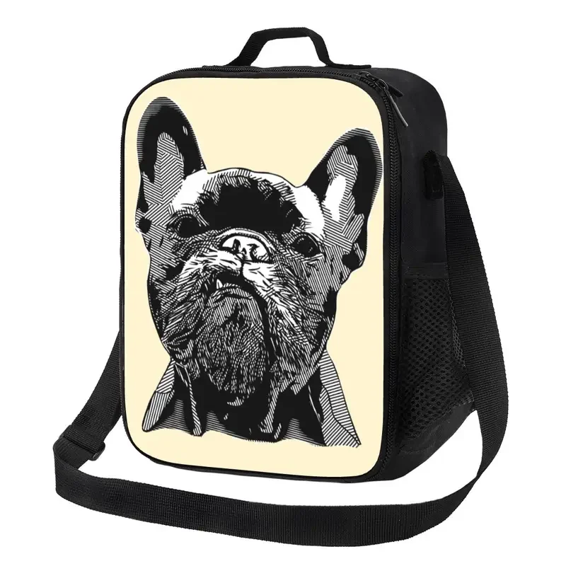 Cute French Bulldog Geometric Portable Lunch Boxes Women Pet Dog Cooler Thermal Food Insulated Lunch Bag Kids School Children