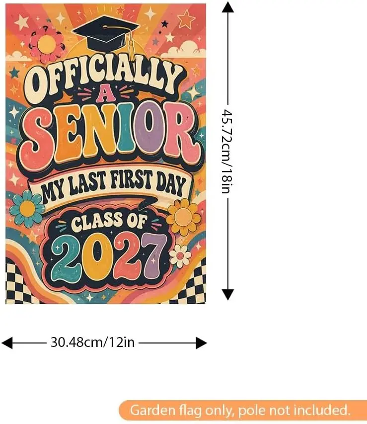 Back to School Senior 2027 Class of 2027 Garden Flag, Vintage Beach Yard Flag Banner for Last First Day, Porch Lawn Patio Po yyi