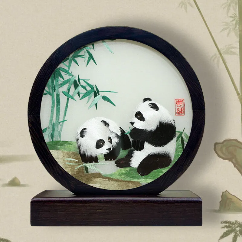 For Shu embroidery all handmade double-sided cute giant panda embroidery small ornament Chengdu characteristics