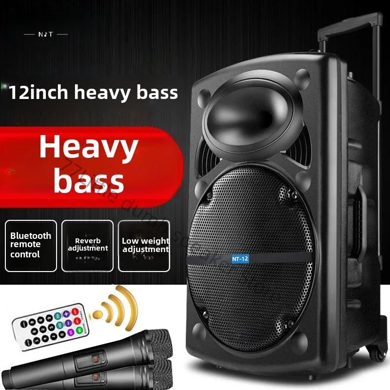 Altavoz Bluetooth multifuncional portátil para exteriores de 12 pulgadas con varilla de tracción micrófono inalámbrico máquina de karaoke móvil de alta potencia