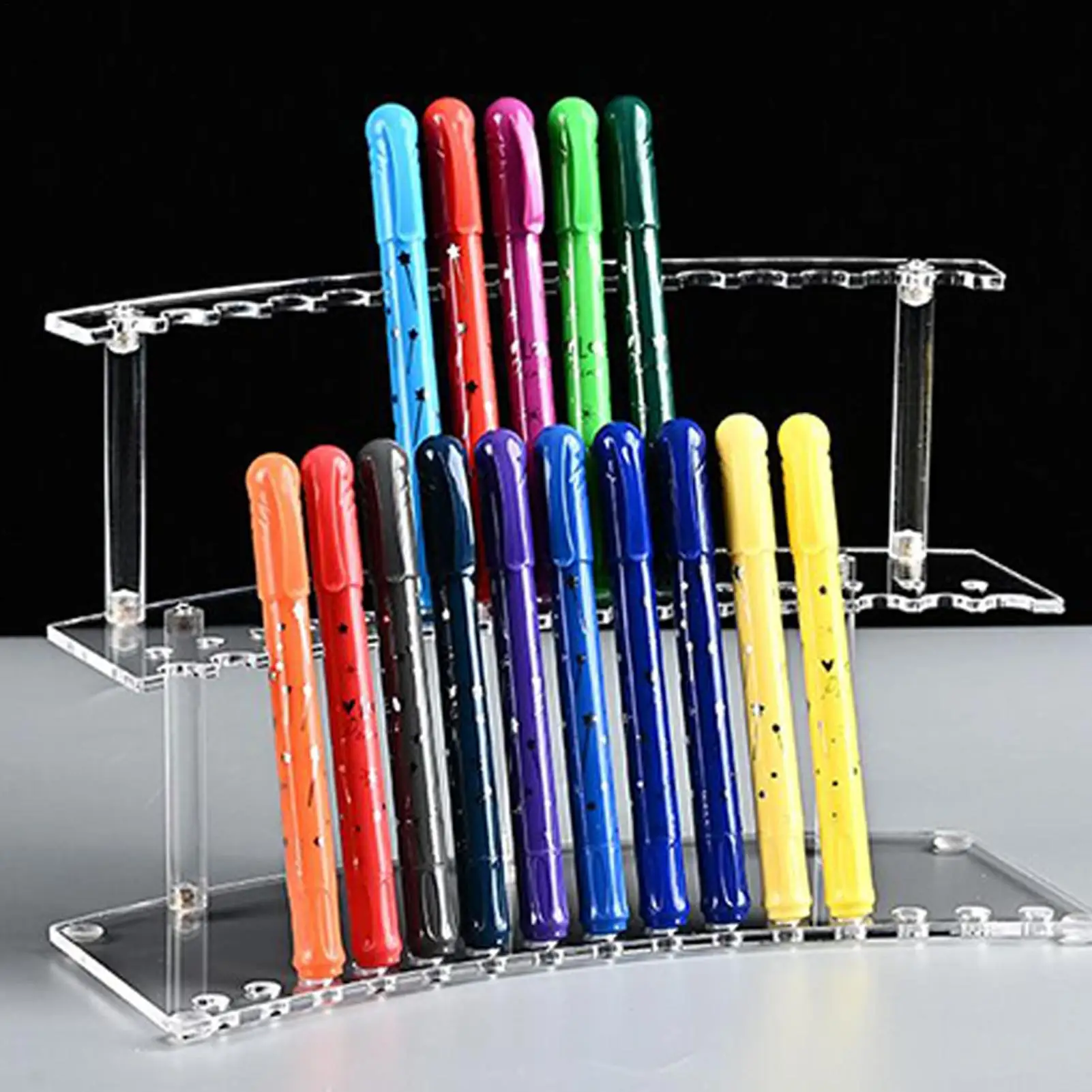 

Vertical 30-Slots Pen Holder Plastic Pen Display Stand Eyebrow Pen Stand Makeup Brush Rack Organizer Durable Desk Organizer