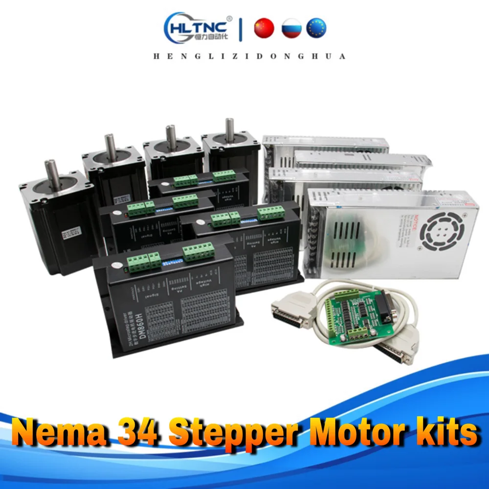 

Шаговый двигатель Nema 34 с драйвером DM860H, одновальный 1600oz-in + mach3 + источник питания 60В/36В для фрезерного комплекта с ЧПУ, быстрая доставка