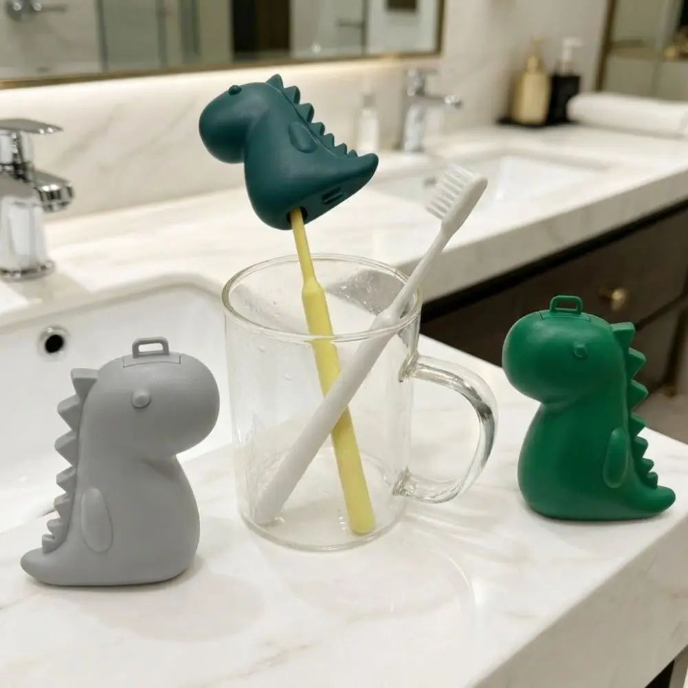 Picture 3: 2in1 Toothbrush Head Protective Cover with Mini Toothpaste Storage Box Dinosaur Shape Toothbrush Dust Cap Cover Compact Plastic