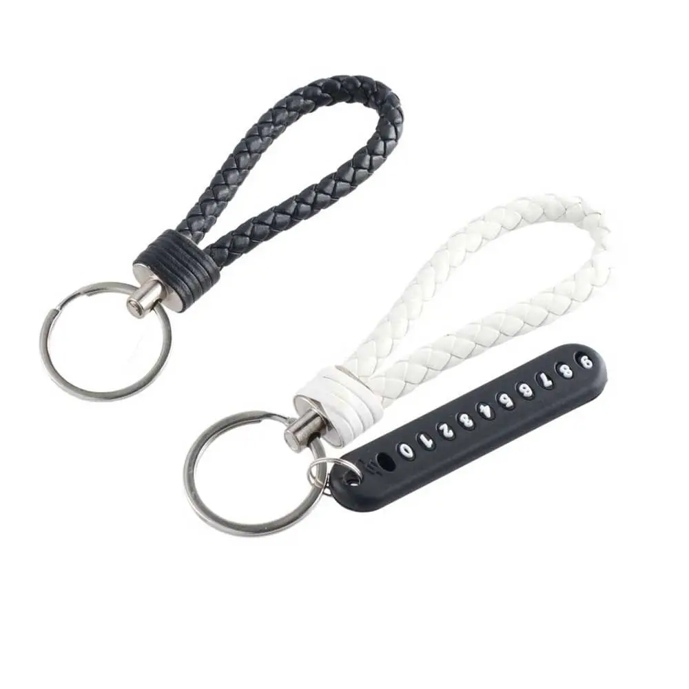 

High Quality Hand Woven Anti-lost Leather Strap Phone Number Keychain Lanyard Keyring Car Key Holder Car Key Clip ​