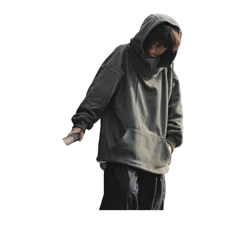 A Yu Dai Japanese Retro Fleece Lined Hoodie Women's & Men's Loose Fit Thickened Pullover Autumn Winter American Style
