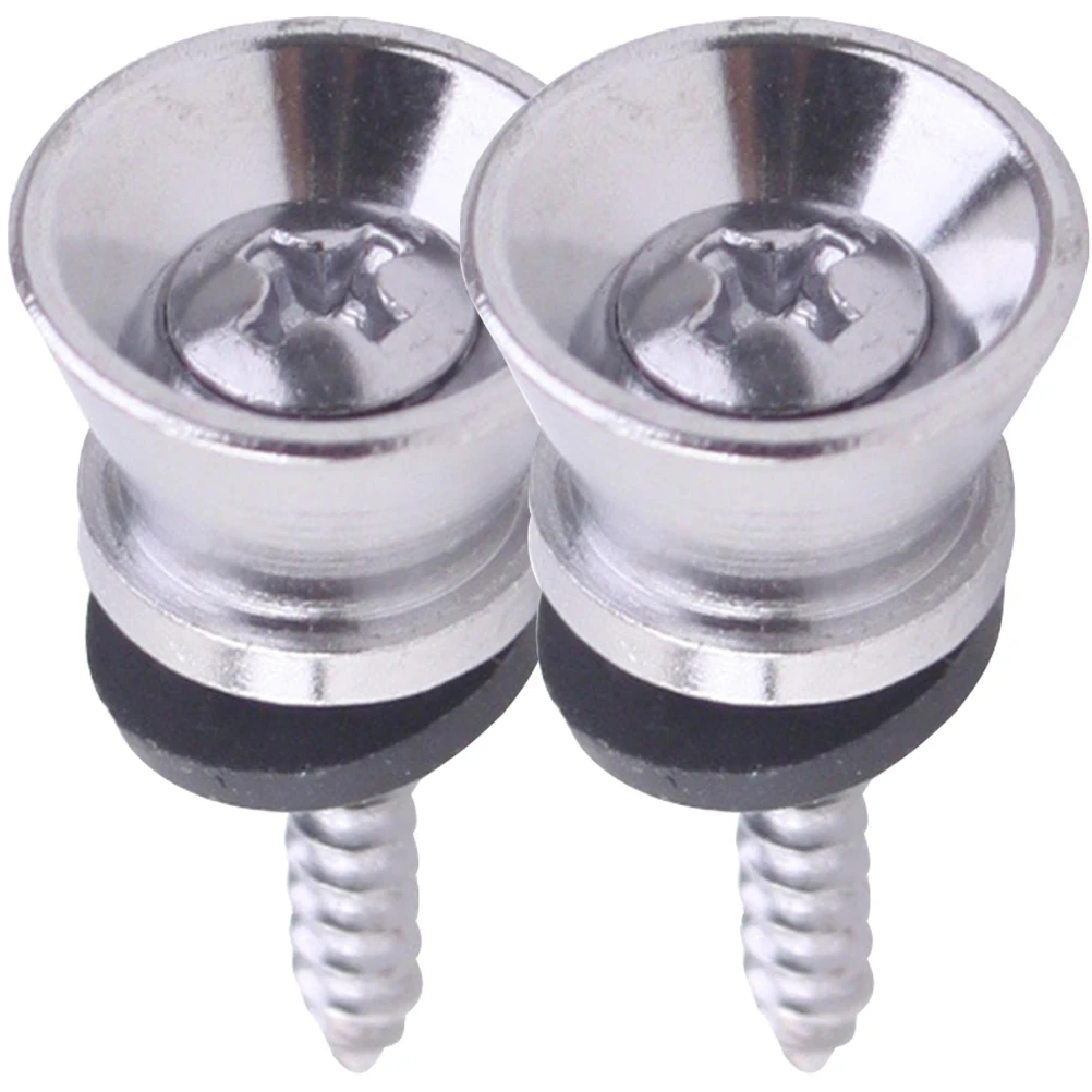 

2 Pcs Guitar Strap Button Metal Bass Buttons Cardigan Fastener Silver Locks