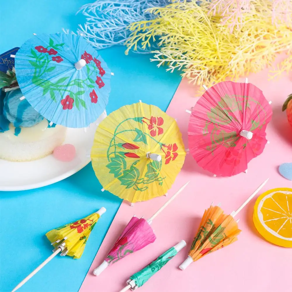 24PCS Mixed Color DIY Wedding Cocktail Decoration Drinks Accessories Paper Umbrella Sticks Cake Topper Mini Tropical Parasols