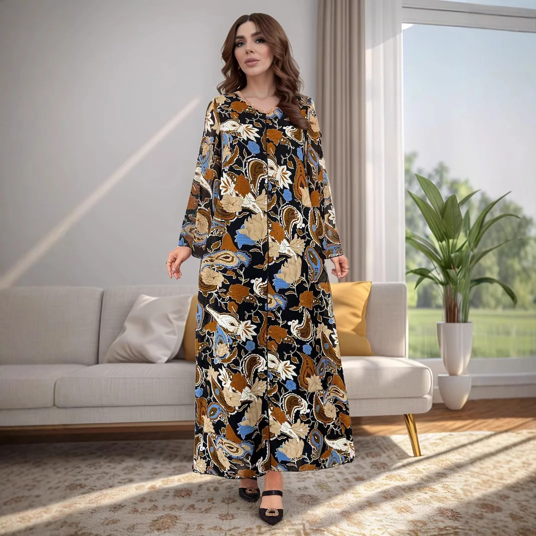 Medio Oriente Taglie forti Abbigliamento donna Abito musulmano Abito lungo Arabo Nuovo abito in chiffon allentato Cw94783