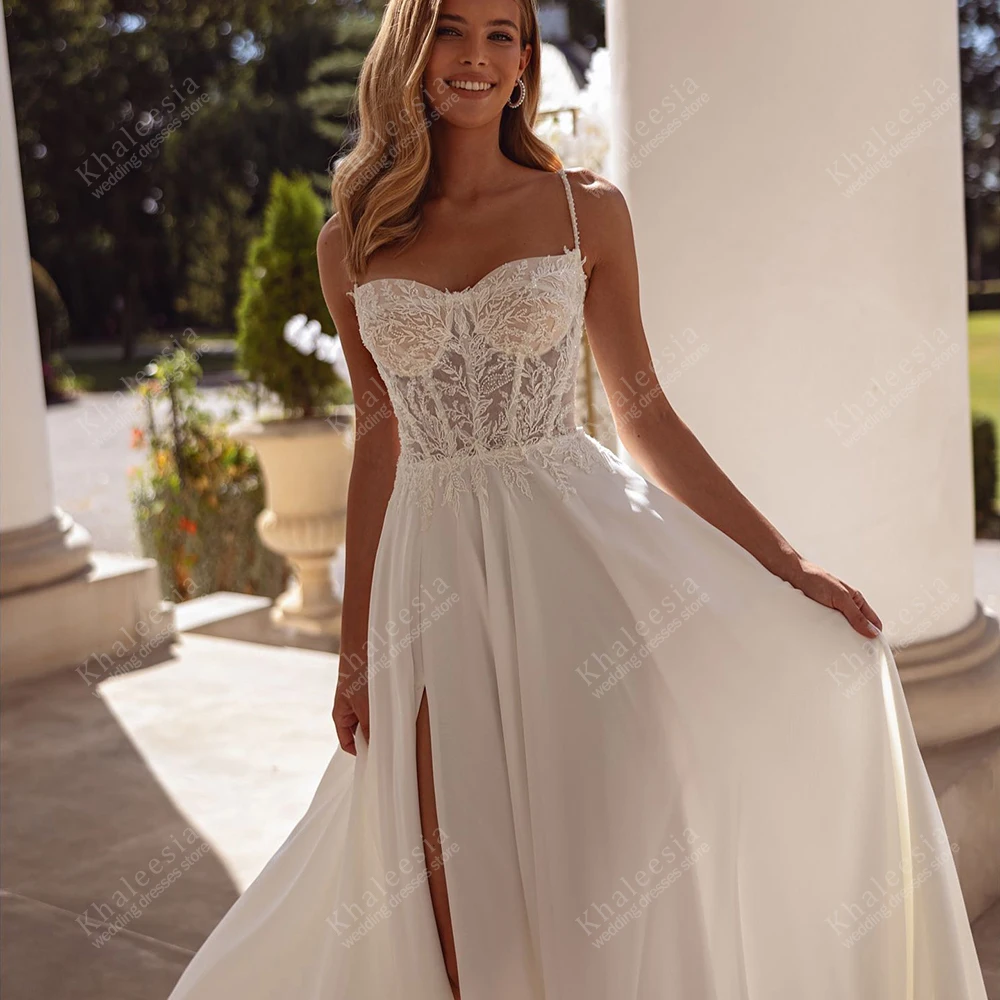 

Graceful Wedding Dresses A Line Bridal Gowns Lace Appliques Chiffon Tiered Robes Floor Length Vestidos De Novia Customized 2025
