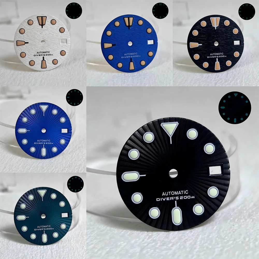 

NH35 Dial Radial Texture Plush Texture Dial Green Night Light 28.5mm Dial For NH35 Mechanical Movement Men's Watch Accessories