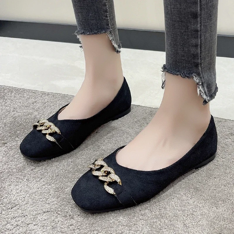 2024 High Quality Women's Shoes Shallow Mouth Women's Flats Fashion Metal Decoration Beanie Flat Shoes New Solid Flat Low Heels