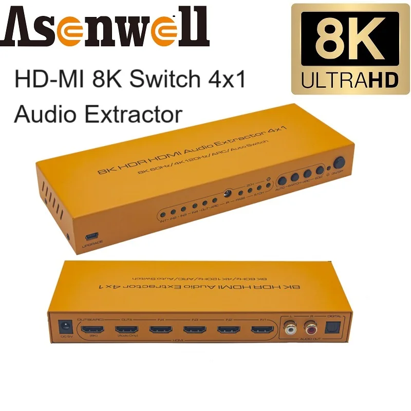 

4K@120Hz HDMI-compatible Switch 4 Port 8K Audio Extractor De-embedd 7.1Dolby Atmos to Amplifier 5.1 SPDIF ARC for PS5 X BOX