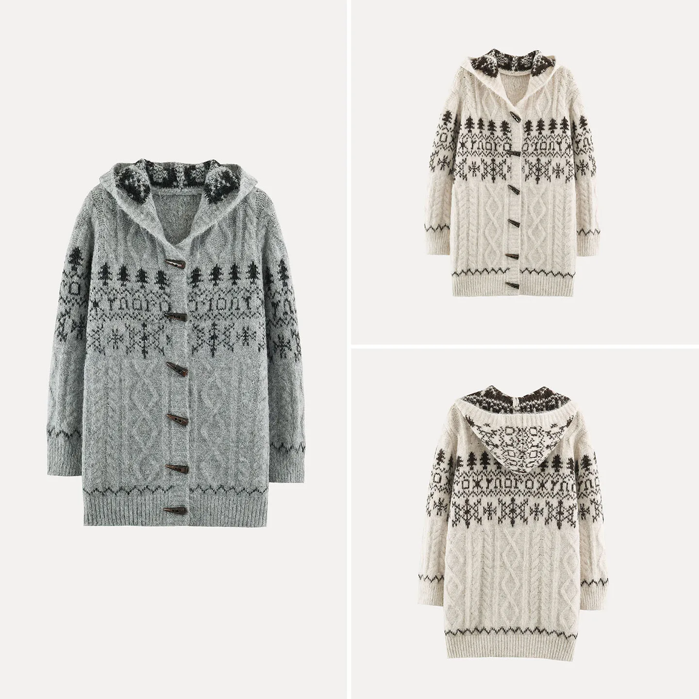 Autumn 2026 Women's Casual Style Knitted Cardigan Sweater with Button Hooded Twist Pattern Fair Isle Style Long Sleeve Coat