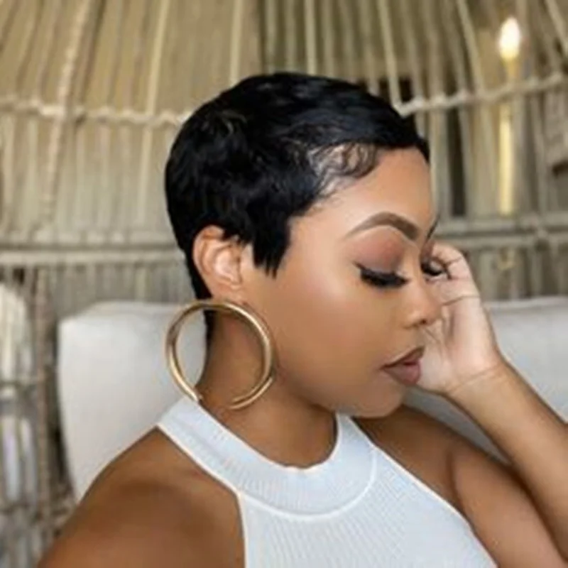 Short Hair Wigs for Women Soft Black Pixie Cut Wig