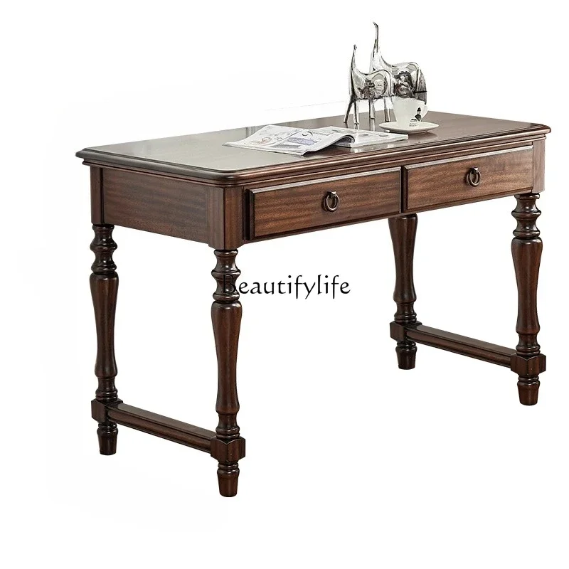 

LJYAll Solid Wood Desk Black Walnut American Style Bedroom Writing Desk Computer Desk