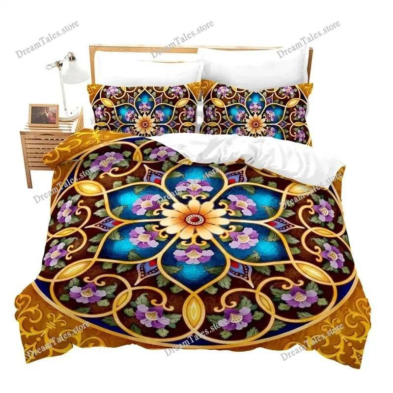 

Bohemian Mandala Duvet Cover Luxury Exotic Golden Floral Bedding Set Chic Animal Elk Comforter Cover King for Girls Adults Decor