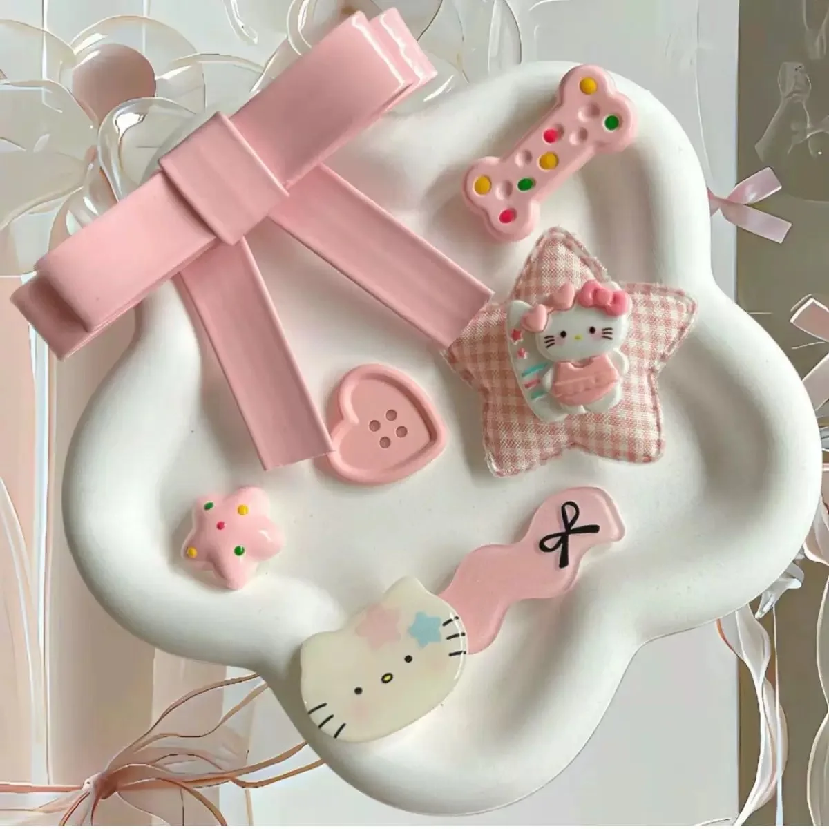 Miniso الدوبامين لطيف القوس هول الأحذية ثلاثي الأبعاد الوردي سلسلة كيتي الملحقات الأحذية زهرة إكسسوارات أحذية