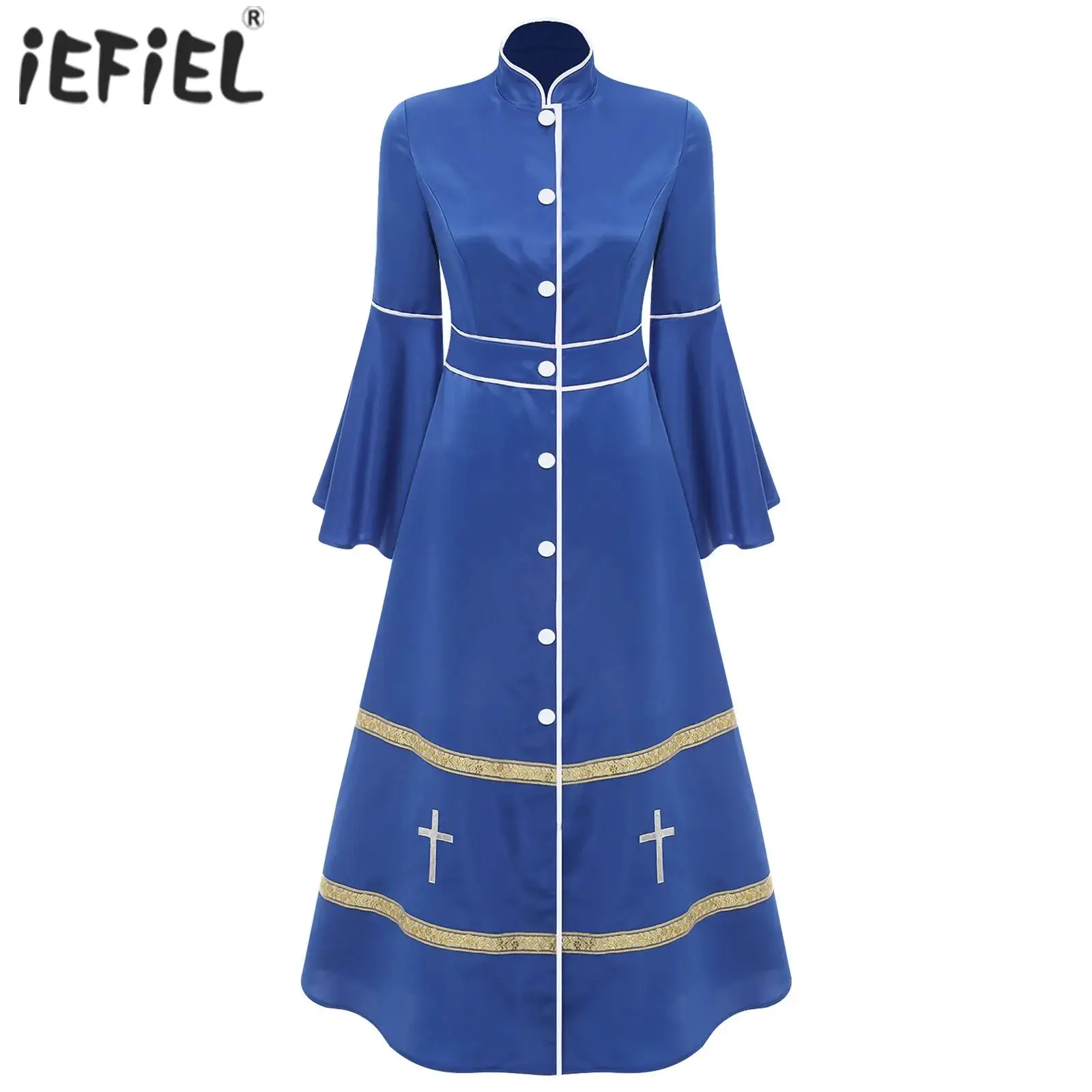 Womens Clergy Minister Cosplay Pulpit Liturgical Vestments Church Pastor Robes Choir Cosplay Costume Buttons Cassock Robes