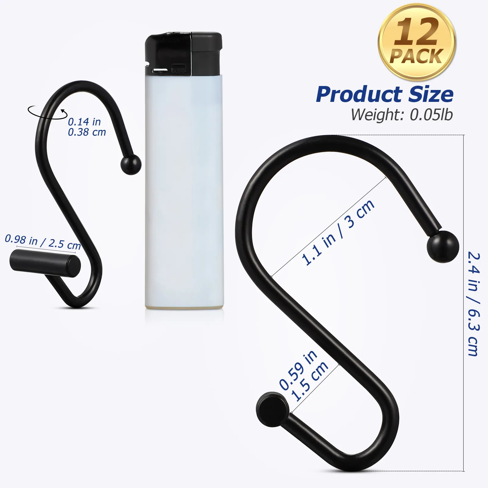 12Pcs S Shape Bathroom Curtain Hooks Electroplated Iron Sliding Quiet Shower Curtain Rings Fits Most Standard Shower Rods view 2