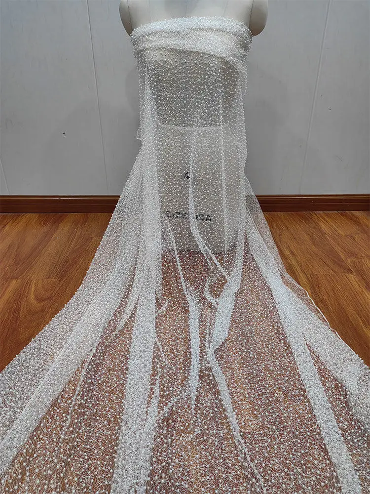 new-high-quality-beaded-hollowed-white-pearl-lace-tulle-for-diy-bridal-gowns-women's-dresses-clothing-accessories