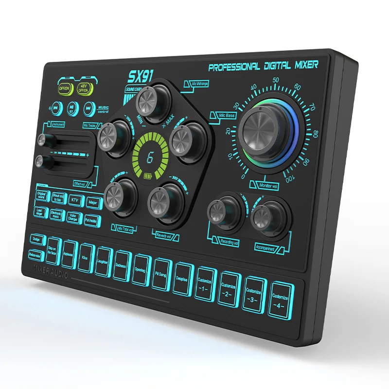 SX91 كارت الصوت المهنية خلاط رقمي البث المباشر كارت الصوت لايف صوت خلاط الصوت خلط وحدة التحكم معدات البودكاست جديد