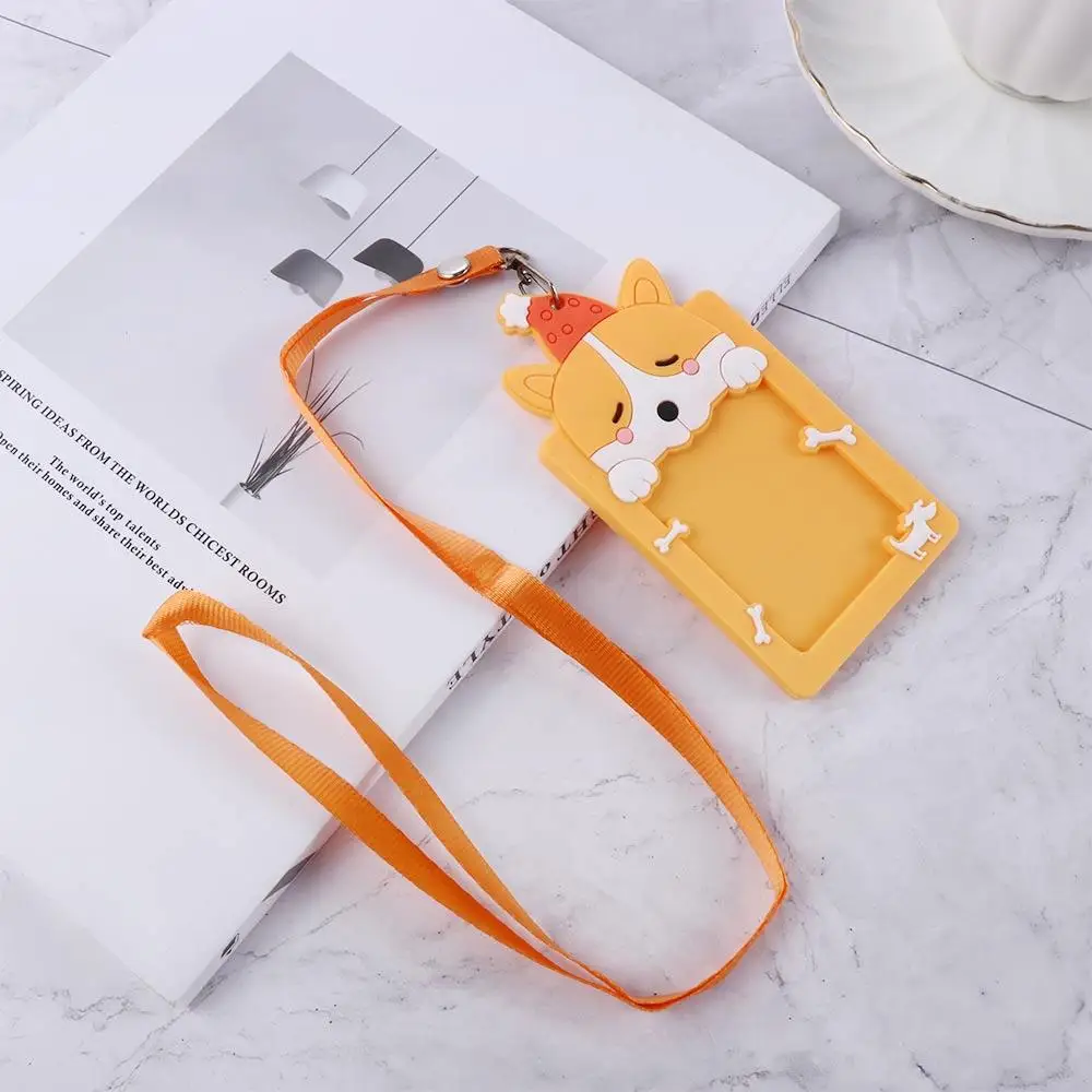 1PC Bus Card Name Card Protector Cover with Rope Work Card Silicone ID Badge Card Holder