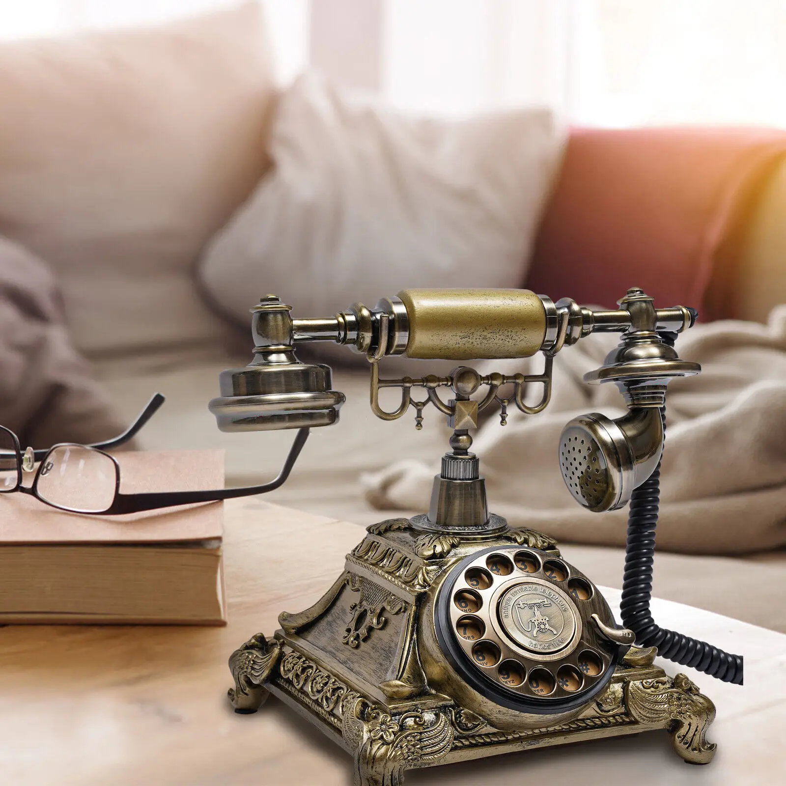 

European Style Antique Telephone Desk Phone, Old Fashioned Rotary Dial