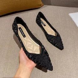 Black Shoes For Women Sexy Pointed Toe Evening Woman Flats Wholesale 2024 Summer Young Korean Style Social Novelties Lastest