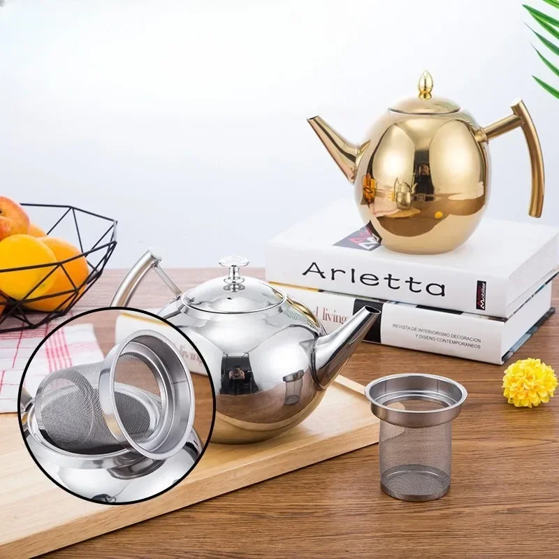 سميكة الفولاذ المقاوم للصدأ 1-2L إبريق الشاي زهرة براد شاي مع مصفاة فندق مطعم مطعم كوك إبريق الشاي التعريفي طباخ
