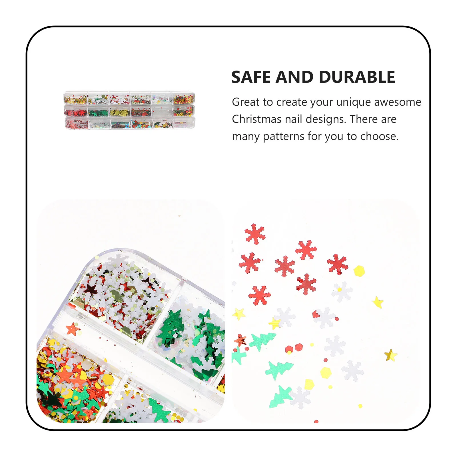 3 صناديق مسمار الفن ندفة الثلج بريق رقائق الترتر زينة عيد الميلاد للوجه الجسم حقيبة الهاتف المحمول استخدام الحفلات