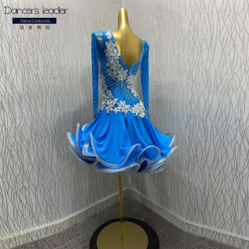 Latin Dance Dress High-end Customized Applique Inlaid With Diamond Large Skirt Cha Tango Female Adult Stage Professional Dress