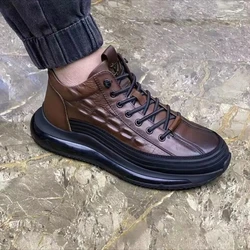 Top Quality PU Leather Men's Casual Boots Summer Comfortable Cushion Working Shoes For Men Waterpoof Ankle Sneaker