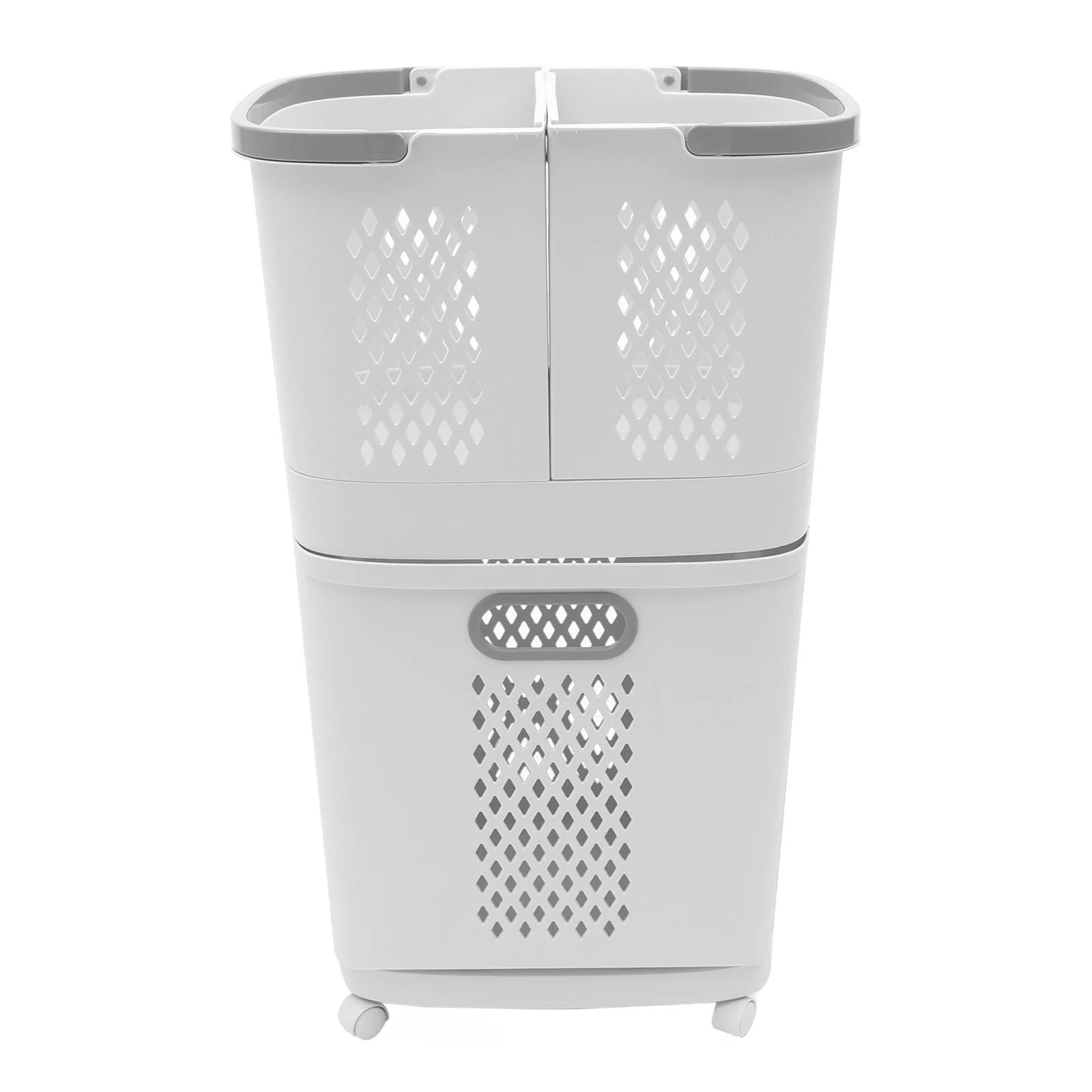 Multifunctional Laundry Basket, Multi-layer Clothes Storage Basket on Wheels Plastic Household Non-marking Stickers Balconies