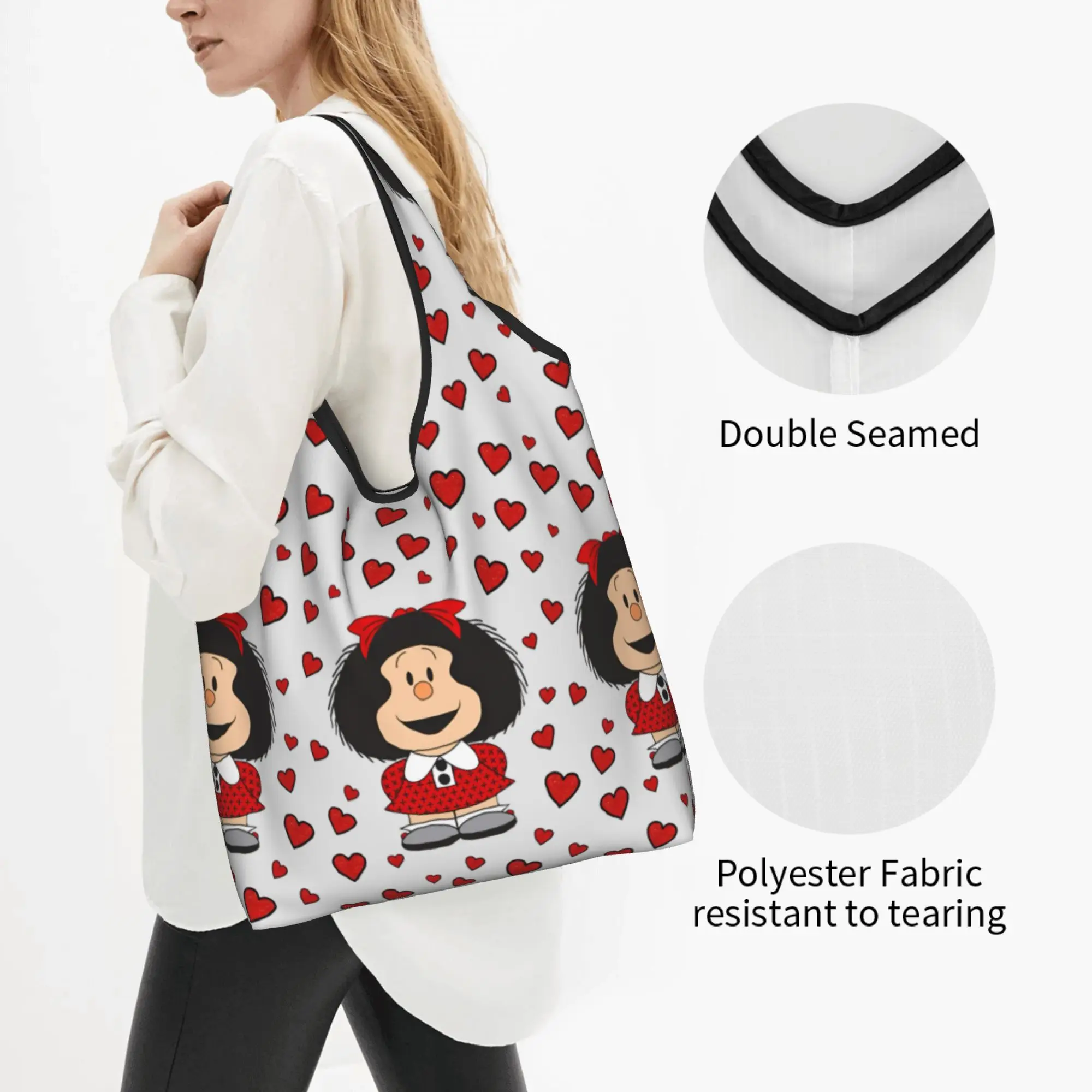 M-Mafaldas Manga Comics Grocery Shopping Tote Bags Women Fashion Hot Shopper Shoulder Bags Large Capacity Handbag