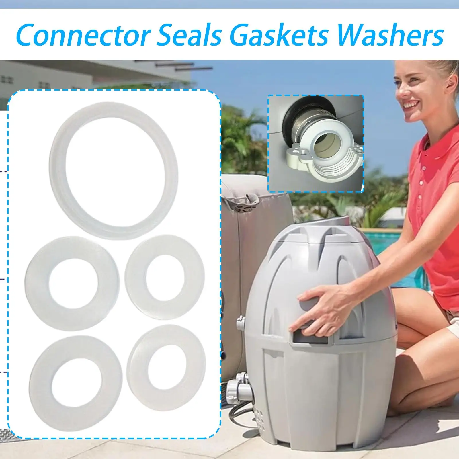 For Bestway Coleman SaluSpa Lay-Z-Spa Connector Seal Washers 5-pieces Rubber Replacement Air Pump Washers Anti-Leak Connector