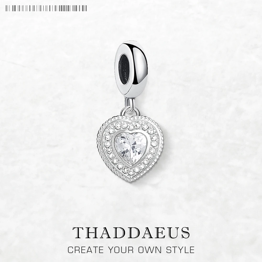 

White Stone Heart Dangle Charm Pendant For Women 925 Sterling Silver Romantic Love Gift