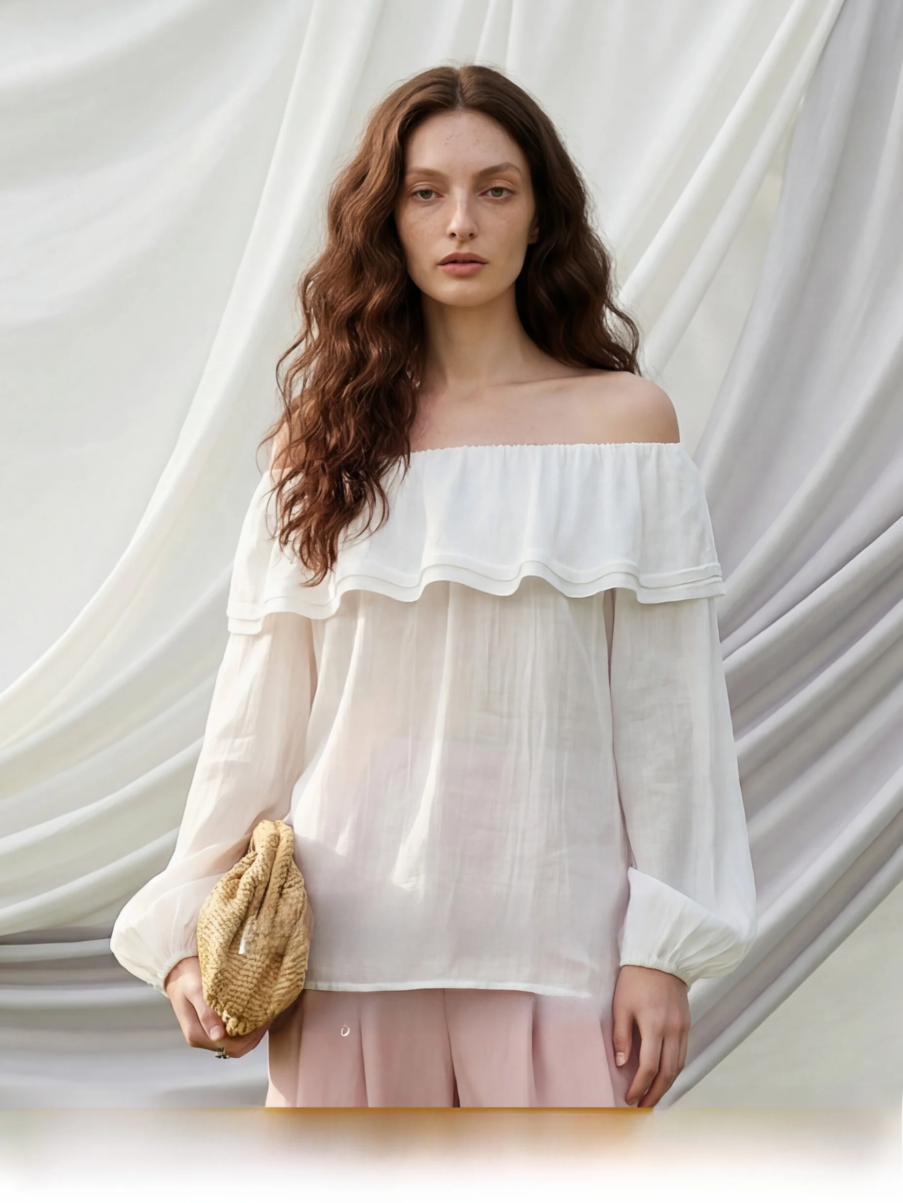 

MIIINE Free Praise One Shoulder Long Sleeve Women's Shirt Translucent Unique Design French Style Loose Fit Summer Cool Sensation