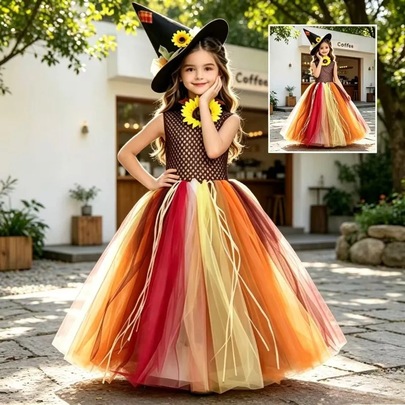 

Long pastoral-style long dress set for girls, casual daily dresses for kids, Clothes for Halloween parties and various events